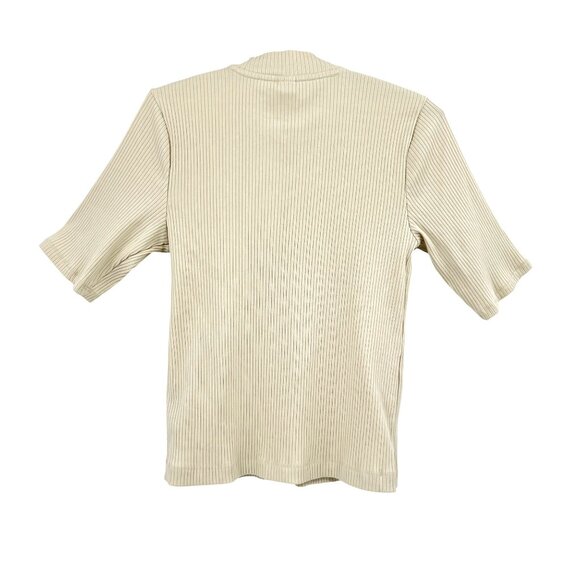 Old Navy Cream Ribbed Knit Mockneck Short Sleeve Sweater Womens Large - Picture 2 of 3